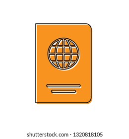 Orange Passport with biometric data icon isolated on white background. Identification Document. Vector Illustration