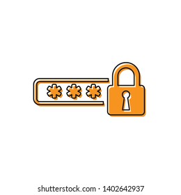 Orange Password protection and safety access icon isolated on white background. Lock icon. Security, safety, protection, privacy concept. Vector Illustration