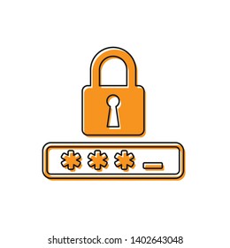 Orange Password protection and safety access icon isolated on white background. Lock icon. Security, safety, protection, privacy concept. Vector Illustration