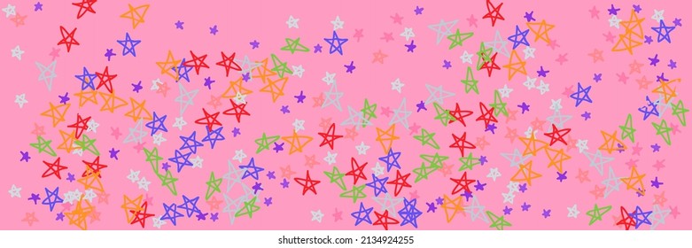 Orange Pastel Green Pink Chaotic Childish Kids Purple Background. Naive Violet Red Vibrant Grey Vivid Lavender Handdrawn Stars. Stars Pinky Bright Orange Naive Violet Childish Illustration.