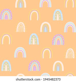 Patrón naranja pastel con arcos de lluvia. Textiles para niños. Libro de recortes de papel digital para niños.