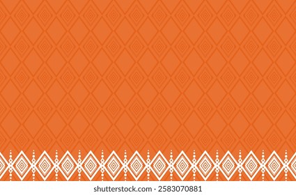 Orange pattern fabric in Lao silk style, ikat pattern, white pattern and orange background | Vector 