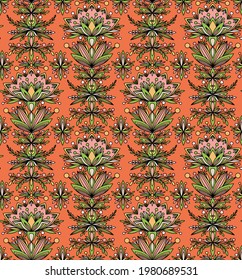 ORANGE PATTERN WITH FABULOUS PINK FLOWERS IN VECTOR