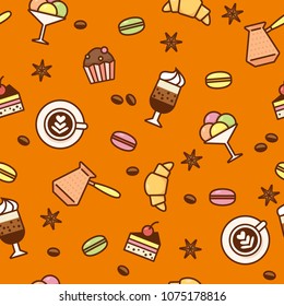 Orange pattern with food and drink for a coffee shop