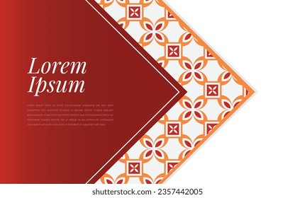The orange pattern on the abstract background is a geometric mosaic in a colorful ornament style.