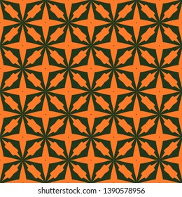 Orange pattern on dark green background. Seamless pattern. Abstract vector.
