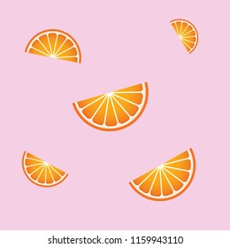 Orange pattern on pink light background. Vector background with cure oranges. Fresh Oranges slices.