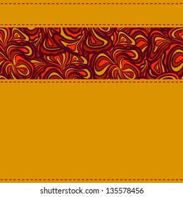 Orange pattern with seams and stripe of abstract design