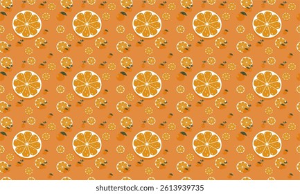 Orange pattern set. Vector illustration of seamless orange fruit pattern for background, wallpaper, wrapping and textile.