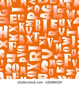 Orange patterns composed of gradient letters, seamless vector background in grunge style