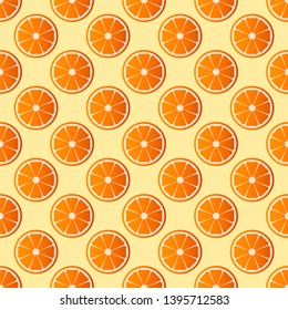Orange patterns vector illustration. Juicy bright sliced oranges design template. Fruit background. Vector EPS 10.
