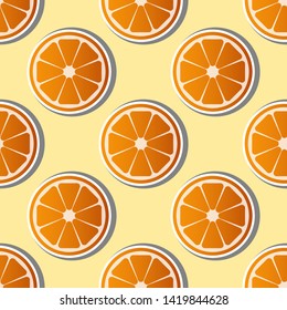 Orange patterns vector illustration. Juicy bright sliced oranges design template. Fruit background. Vector EPS 10.