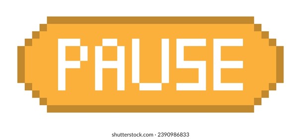 Orange pause sign line icon. Stop, game, control, button, sign, inscription, announcement, pixel style. Multicolored icon on white background