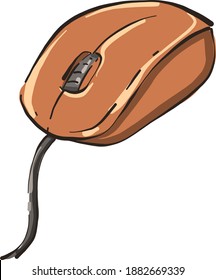 Orange PC mouse, illustration, vector on white background.