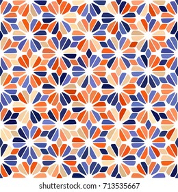 Orange, peach, beige, blue, dusty blue spot seamless pattern on white. Tiled round diamond flower background. Abstract floral geometric texture for prints, textile, fabric, cover, greeting card