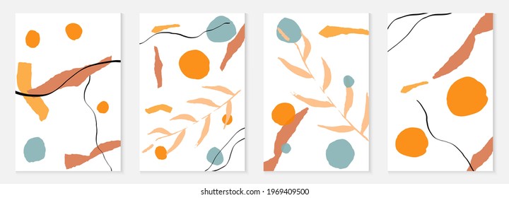 Vector de conjunto de pinceles naranja y de pintura Memphis fondo. Formas Pastel Textura Continua. Decoración en tonos azules y amarillos, decoración moderna.