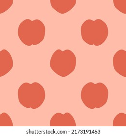 Orange Peach Fruit Seamless Pattern, in Flat Design Style. Hand Drawn Cartoon Peaches on Pink Background, Simple Tropical Design. Summer Illustration.