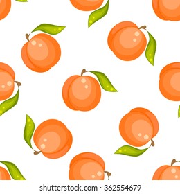 Orange peach fruit seamless vector pattern. Healthy vegetarian lifestyle kitchen tablecloth print design.