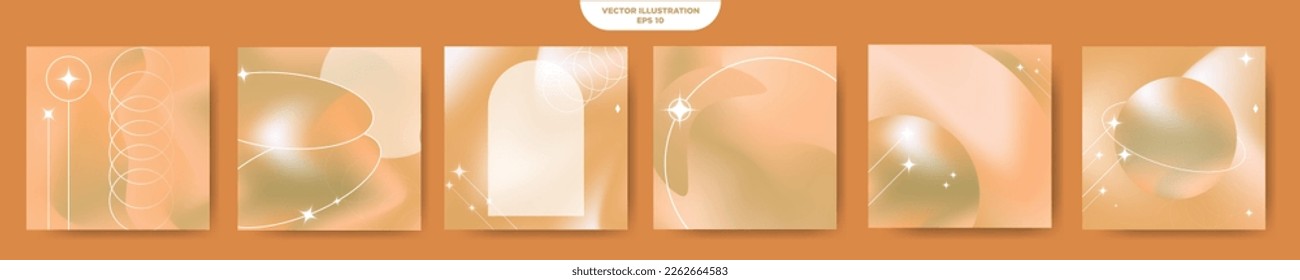 Diseños Holográficos de conjunto de degradado de naranja y de gradiente de gradiente con espacio de copia. Plantillas gráficas para publicaciones en medios sociales, tarjetas, afiches, pancartas. Ilustración de vectores editable.
