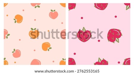 Orange peach heart shape and dragon fruit heart seamless pattern cute pastel fruit background design.
