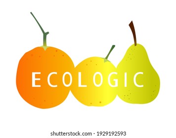 Orange and pear sign. Ecologic placard with colored fruits. Vegetable and eco cartel