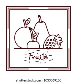 orange pear strawberry cherry fruits doodle design