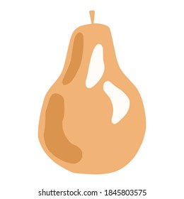 Orange pear with twig and without leaf isolated on white background. Whole pear hand drawn in doodle style vector illustration.