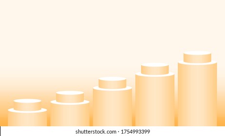 orange pedestal cylinder circle 5 steps for cosmetics showcase, podium circle stage orange soft pastel, platform five steps and advertising copy space, podium round for product display, vector