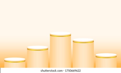 orange pedestal cylinder circle five steps for cosmetics showcase, podium circle stage orange soft pastel, platform 5 steps and advertising copy space, podium round five layers of product display