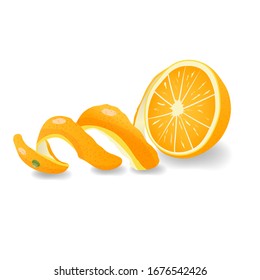 Orange With Peel. Realistic Citrus Fruit Peel Isolated On White Background. Citrus Vector Illustration.