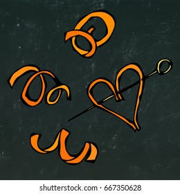 Orange Peel Spiral. Savoyar Doodle Style. Vector Illustration Isolated on a Black Chalkboard Background.