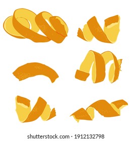 Orange Peel, Zest Vector Cartoon Set Isolated On A White Background.