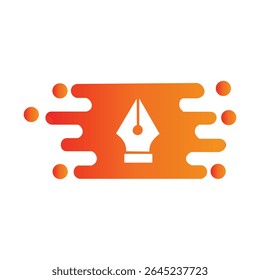 Logotipo da ponta da caneta laranja com design de movimento fluido
