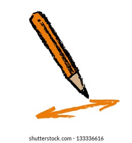orange pencil drown double arrow on white background