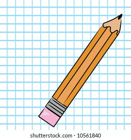 lápiz anaranjado con fondo de papel gráfico - vector