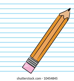 orange pencil on lined paper background - vector