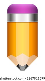 Orange pencil with pink eraser. Vector clipart isolated on white background.