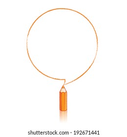 Orange Pencil with Reflection Drawing Round Speech Bubble on White Background