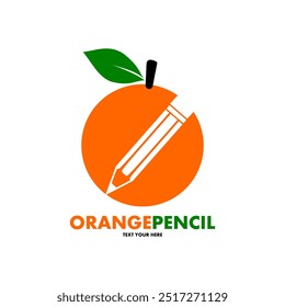 orange pencil vector logo template. This design use fruit and pen symbol. Suitable for food, writer, and study