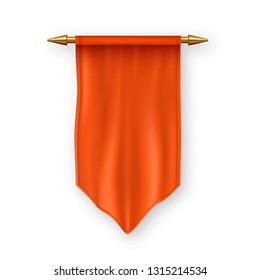 Orange Pennat Flag Vector. Marketing Display. Textile. Fabric Canvas. Heraldic 3D Realistic Isolated Illustration