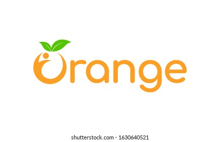 orange people with leaf logo concept