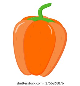 Orange pepper flat vegetable on white background for design. Vector isolated sign set. Natural product. Flat vector illustration.