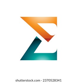 Orange and Persian Green Sharp Glossy Elegant Letter E Icon on a White Background