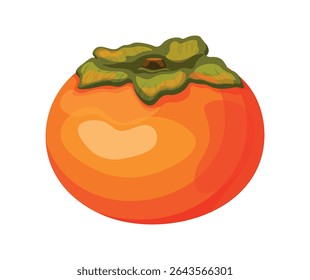 Caquis laranja em estilo cartoon. Ilustração vetorial de caquis suculentos maduros isolados sobre um fundo branco. Comida saudável. Sobremesa útil.