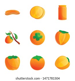 Orange persimmon icon set. Cartoon set of 9 orange persimmon vector icons for web design isolated on white background