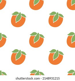 Orange persimmon. Seamless pattern with cute vector illustration. Summer design with tropical fruit. Hand drew ink doodle style. Abstract berry. 