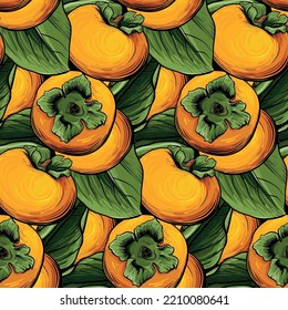Orange persimmon seamless vector pattern