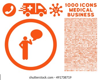 Orange Person Idea vector rounded icon. Image style is a flat icon symbol inside a circle, white background. Bonus clip art contains 1000 medicine business pictograms.