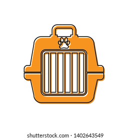 Orange Pet carry case icon isolated on white background. Carrier for animals, dog and cat. Container for animals. Animal transport box. Vector Illustration