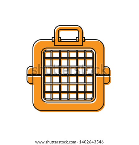 Orange Pet carry case icon isolated on white background. Carrier for animals, dog and cat. Container for animals. Animal transport box. Vector Illustration